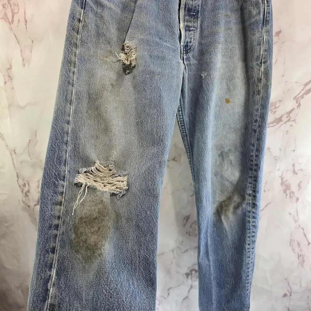 Vtg Levis Jeans Mens 32 X 28 501 XX Y2K Denim Destroyed Button Fly Distressed